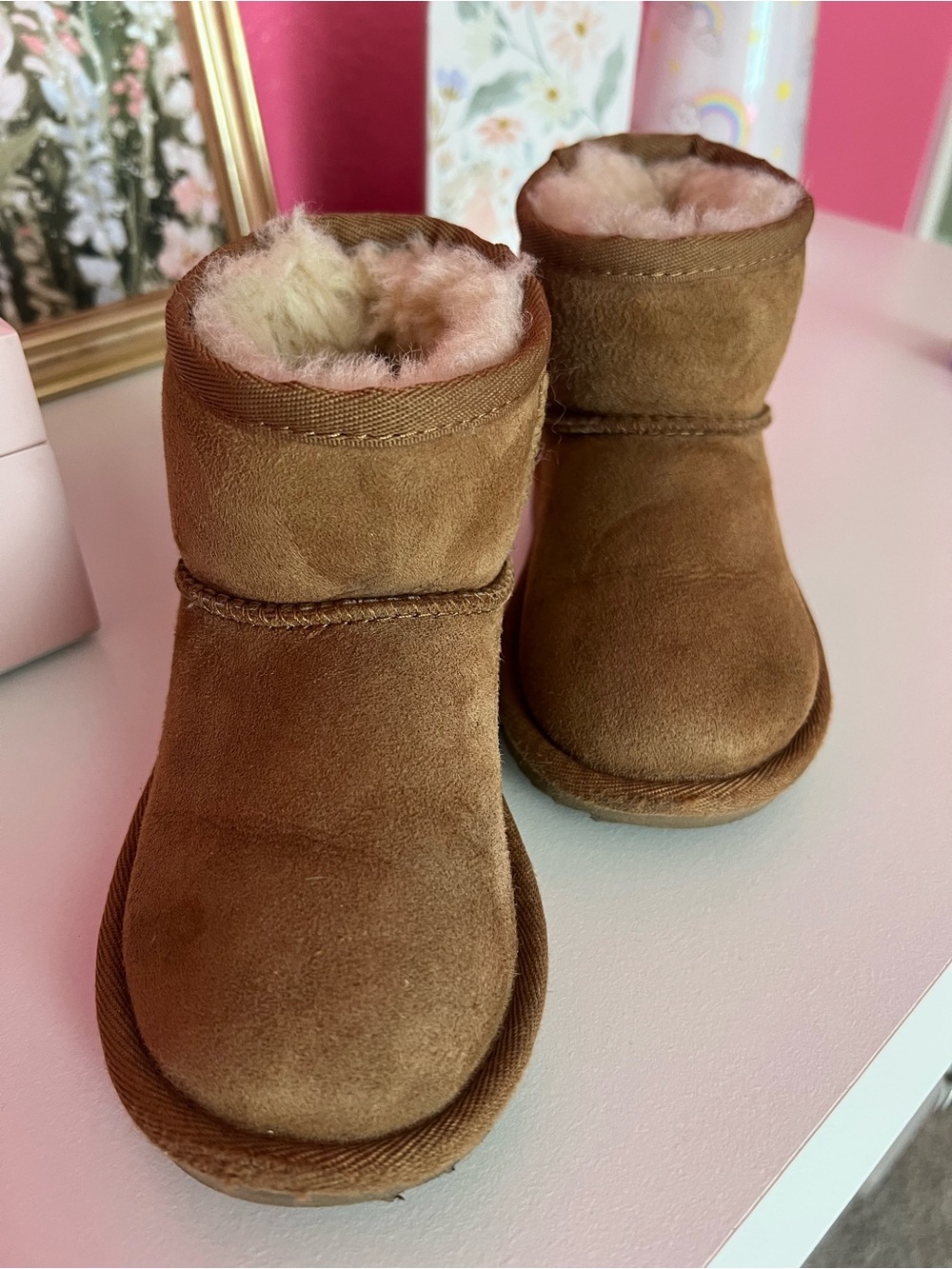 Kids Shearling-Lined Suede Boots - Chestnut